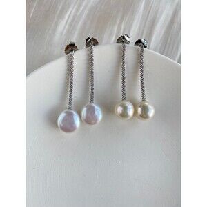 Flat coin baroque Fresh water pearl earring long earring